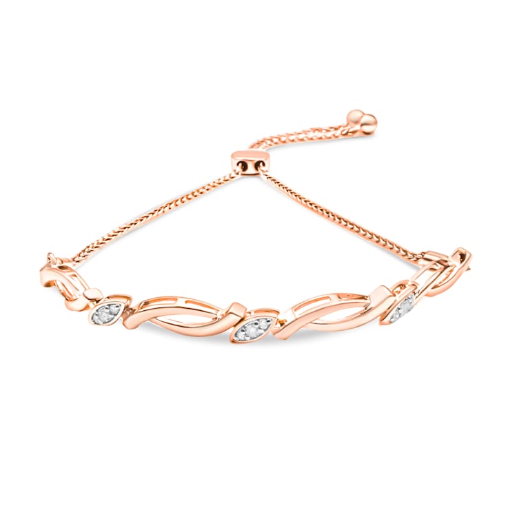 14K Rose Gold Over Sterling Silver Diamond Accent Alternating Bolo
Bracelet - 6" to 9" Adjustable