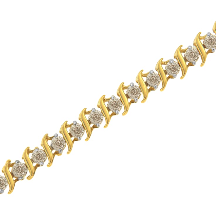 10K Yellow Gold 2.0 Cttw Diamond Alternating Wave and Round Link 7”
Tennis Bracelet (J-K, I2-I3)