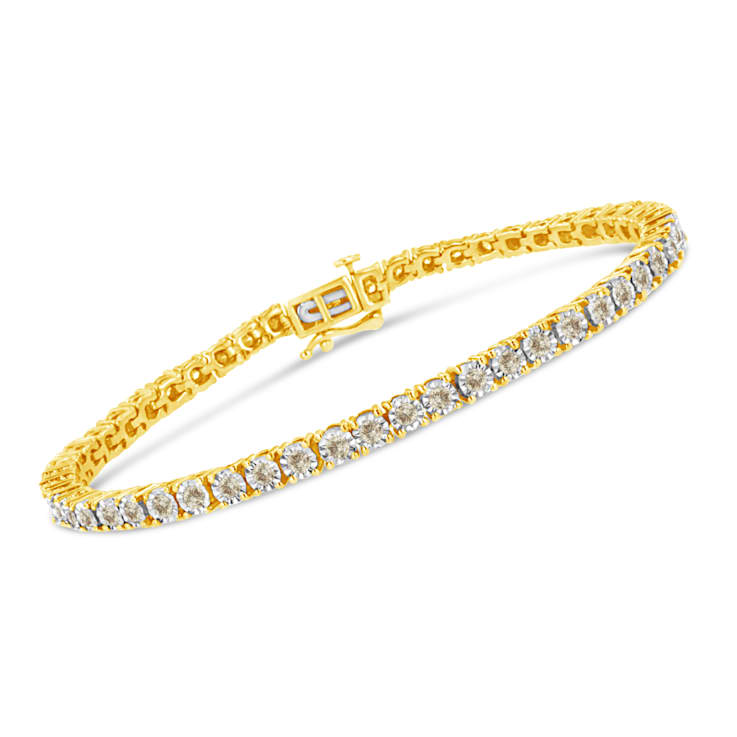 14K Yellow Gold Over Sterling Silver 3.0ctw Miracle-Set Diamond Tennis Bracelet
