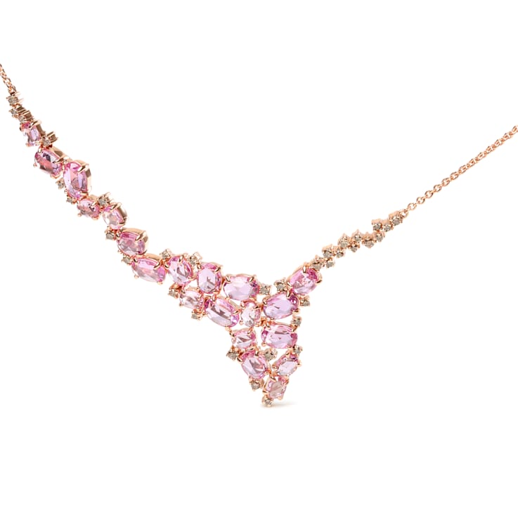 18K Rose Gold Multi-Size Oval Pink Sapphire and Brown Diamond Statement Necklace