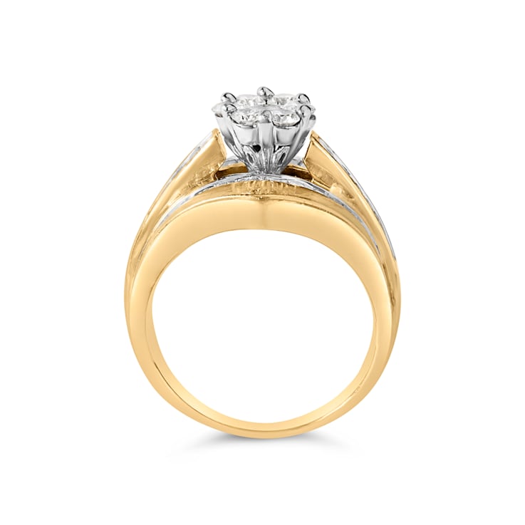 14K Yellow Gold 2-1/3ctw Diamond Cluster Band Engagement Ring &
Wedding Band Set Size 7