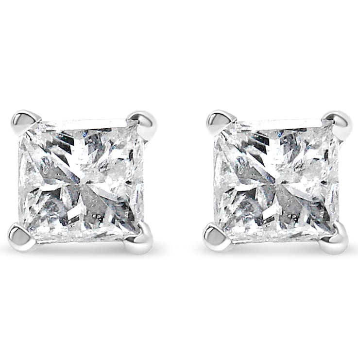 0.25ctw Princess-Cut Square Diamond 4-Prong Solitaire Stud Earrings in
14K White Gold