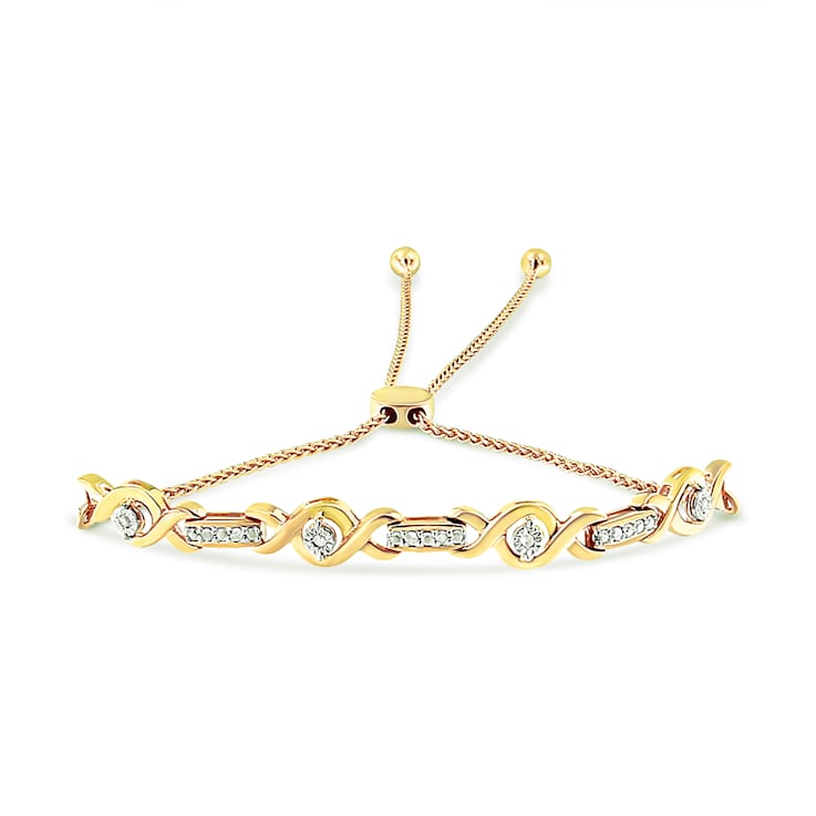 14K Yellow Gold Over Sterling Silver Channel Set Diamond Accent Twist
Bolo Bracelet