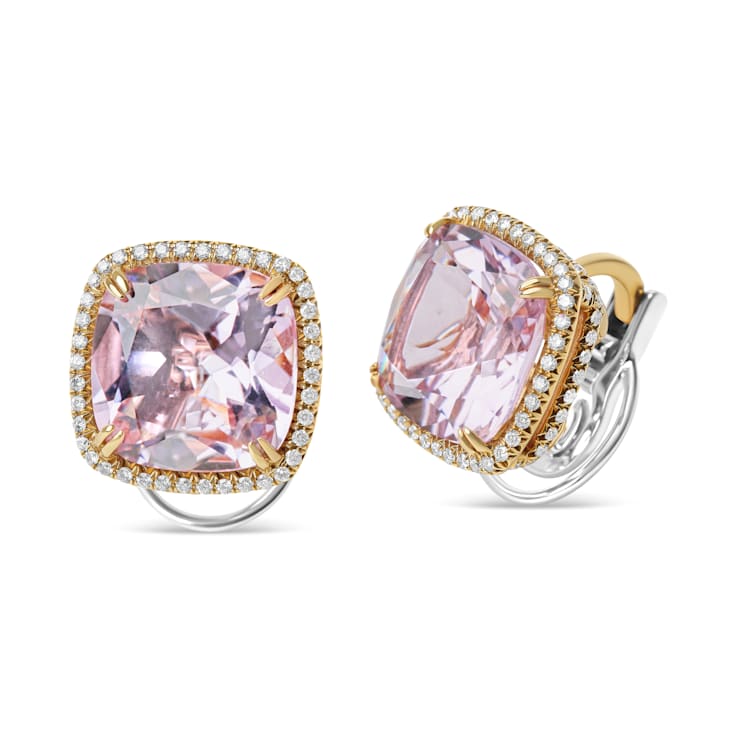 18K Two-tone Gold Cushion Cut Pink Amethyst with Diamond Halo