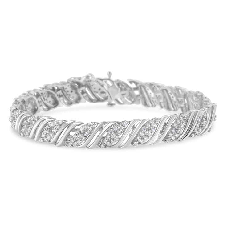 Sterling Silver 2.0ctw Diamond Double Wrap S Curve Link Bracelet