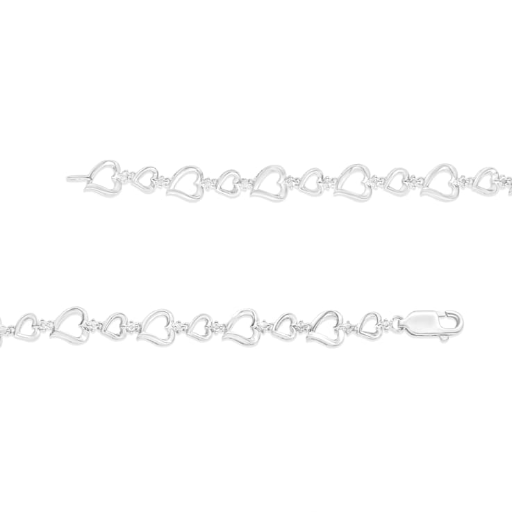 Sterling Silver Prong Set Diamond Accent Alternating Heart Link Bracelet