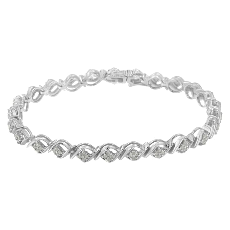 Sterling Silver 1.0ctw Diamond Cluster Link Bracelet
