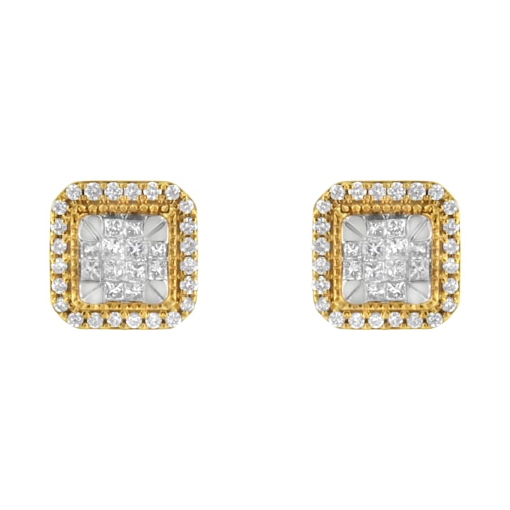 10K Yellow Gold Diamond Stud Earrings 1/2ctw