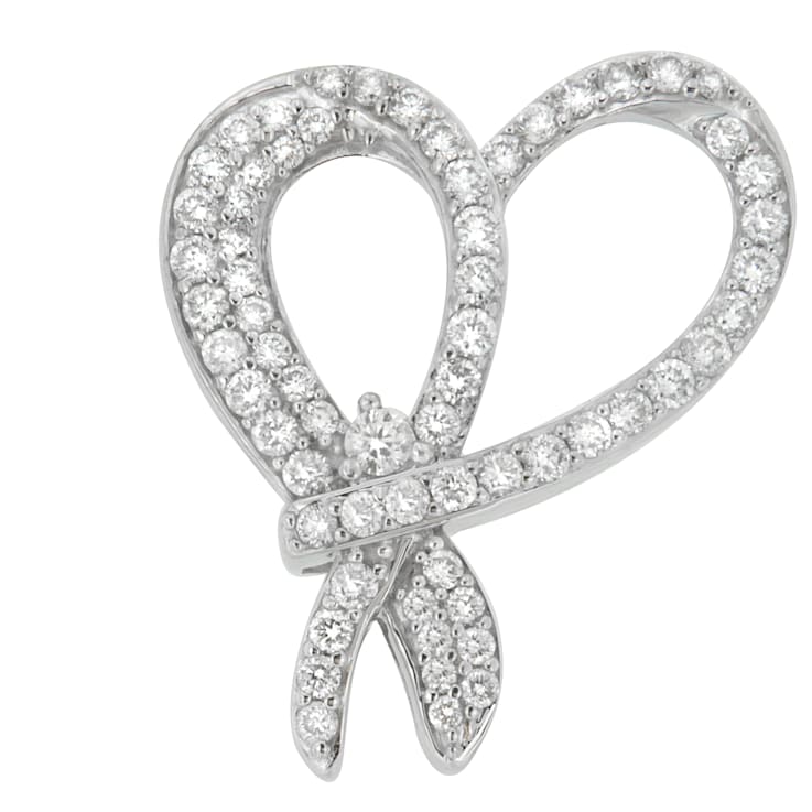10K White Gold 1ctw Round Cut Diamond Heart and Bow Pendant w\chain
(G-H, SI1-SI2)