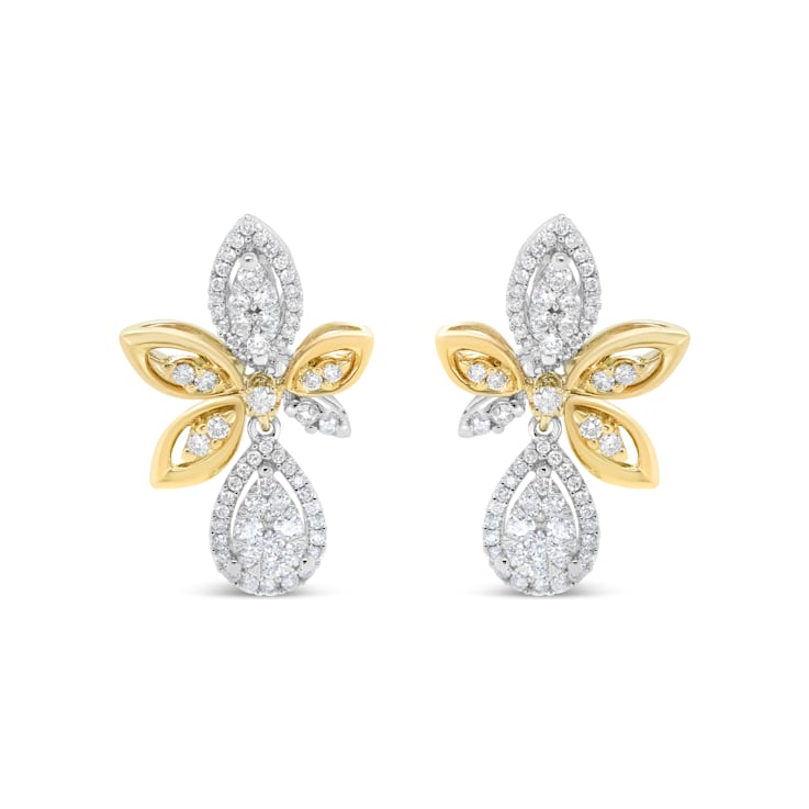 14K Two-tone Gold 1.00 Cttw Round Pave-Set Diamond Dangle Earrings