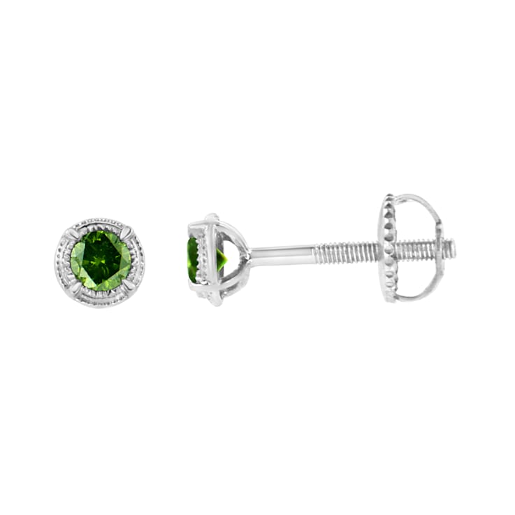 0.25ctw Treated Green Diamond Solitaire Sterling Silver Stud Earrings