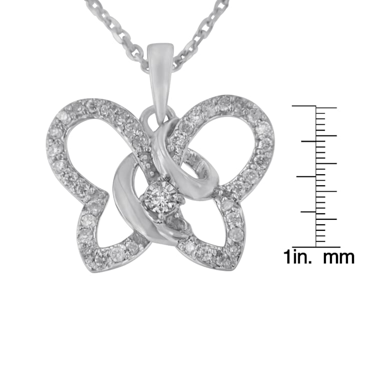 Sterling Silver 1/4ctw Prong-Set Diamond Butterfly 18" Pendant
w\chain(H-I Color, I1-I2 Clarity)