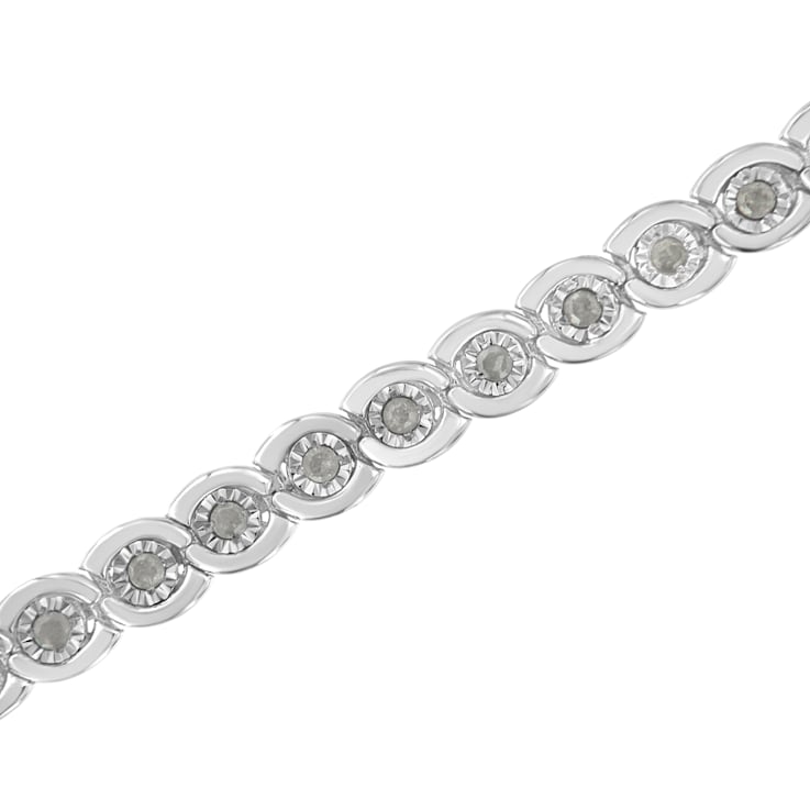 Sterling Silver 1.0ctw Miracle Set Diamond Spiraling Bezel Link Bracelet