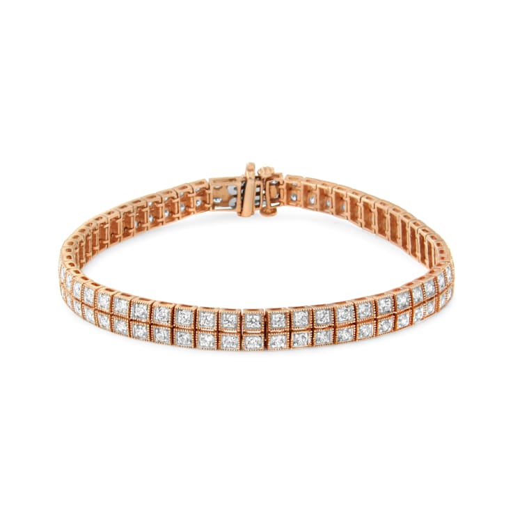 3.00ctw White Lab-Grown Diamond Two Row 14K Rose Gold Tennis Bracelet