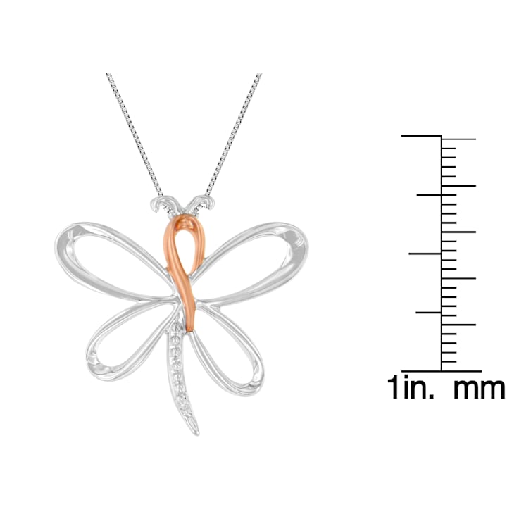 Diamond-Accented Dragonfly Rhodium Over Sterling Silver with 10K Rose
Gold Pendant with Chain