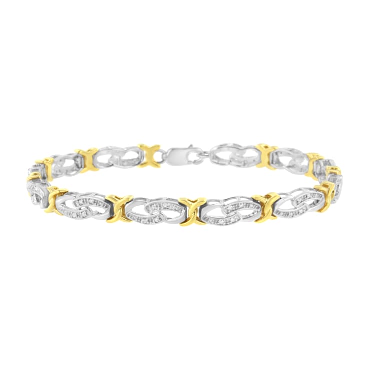10k Yellow Gold Over Sterling Silver .25ctw Diamond Infinity and X Link Bracelet
