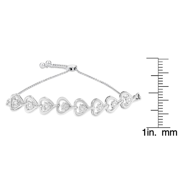 Sterling Silver .10ctw Diamond Woven Heart Bolo Bracelet