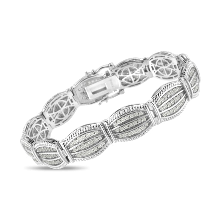 Sterling Silver 3.0ctw Prong Set Diamond Art Deco Style Tennis Bracelet
(I-J Color, I2-I3 Clarity)