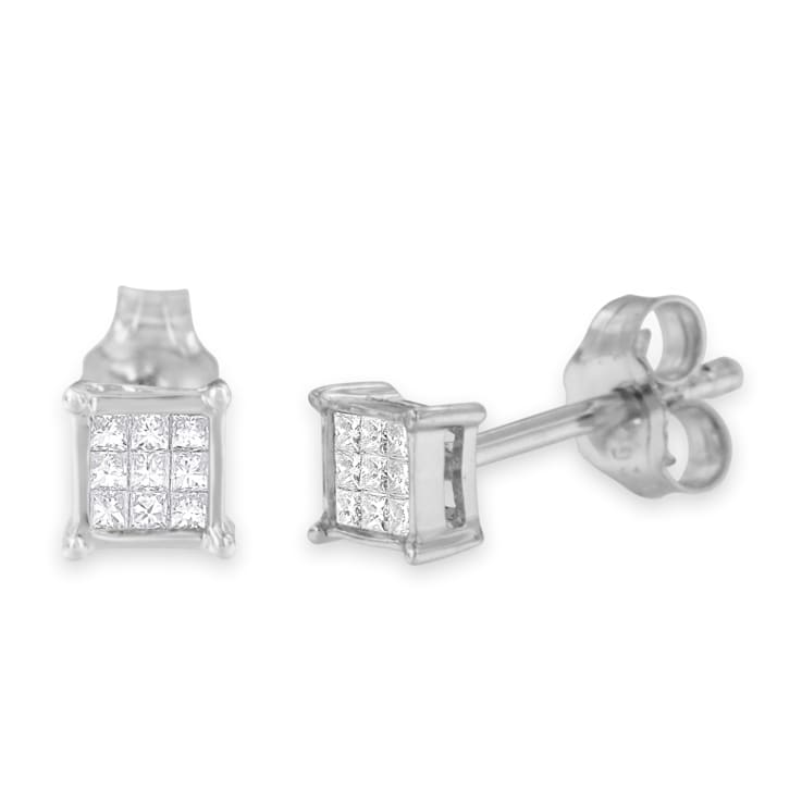 Sterling Silver Multi-stone Princess-cut Diamond Stud Earring 0.20ctw