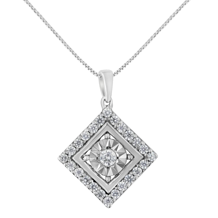 10K White Gold 1/2ctw Diamond Square Pendant w\chain(I-J, I2-I3)