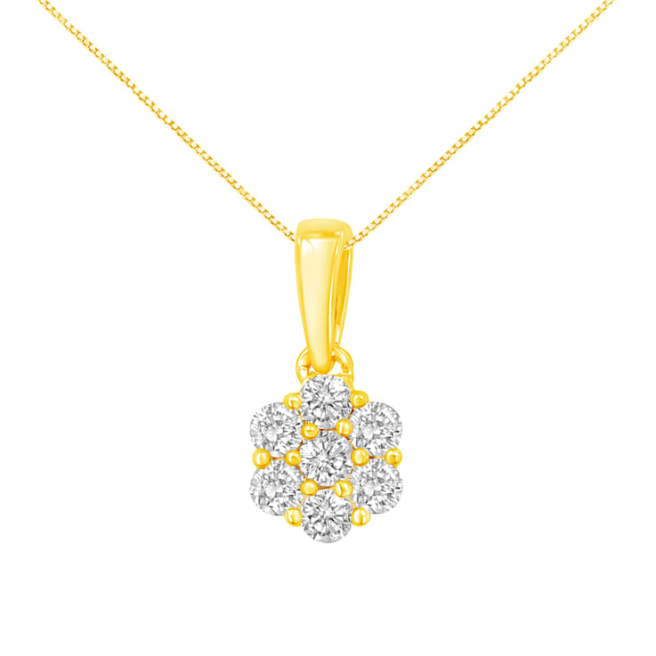 0.50ctw Round Diamond Cluster 14K Yellow Gold Flower Pendant with Chain