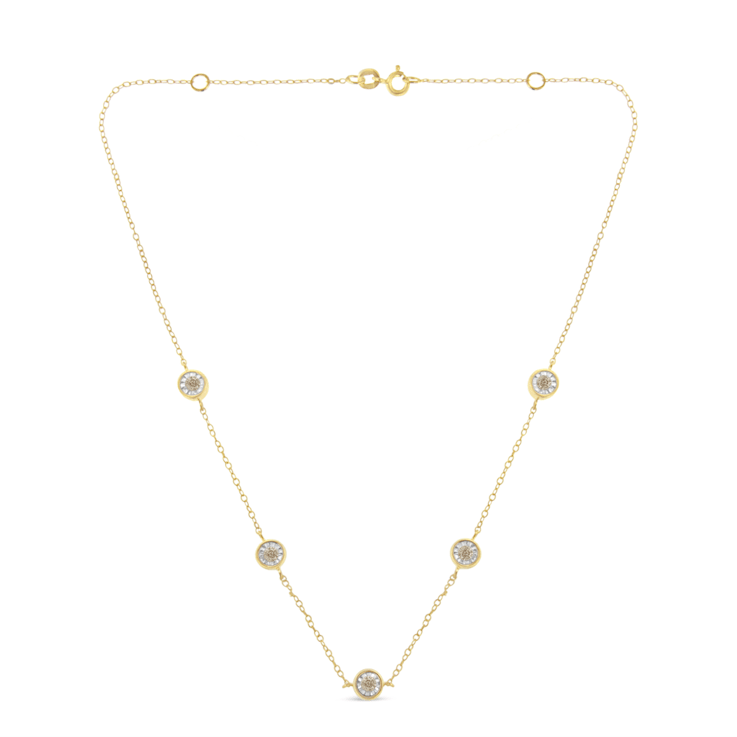 10K Two-tone Gold Over Sterling Silver Diamond Station Necklace (1/2
cttw, K-L Color, I2-I3 Clarity)
