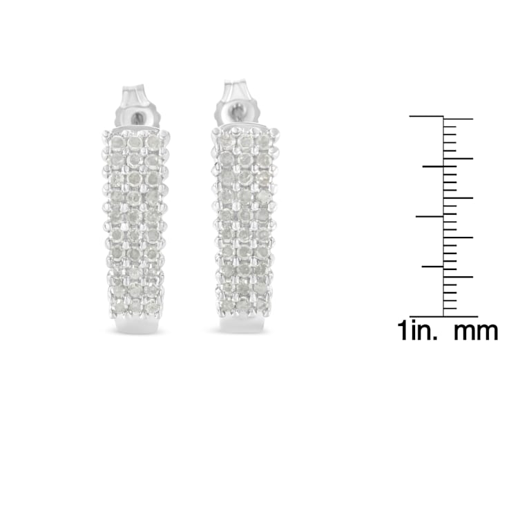 Sterling Silver Rose Cut Diamond J Shape Hoop Earrings 1.0ctw