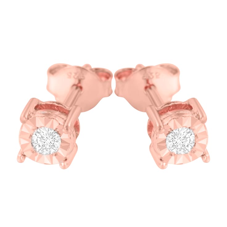 0.10ctw Round Brilliant-Cut Diamond 10K Rose Gold Over Sterling Silver
Stud Earrings