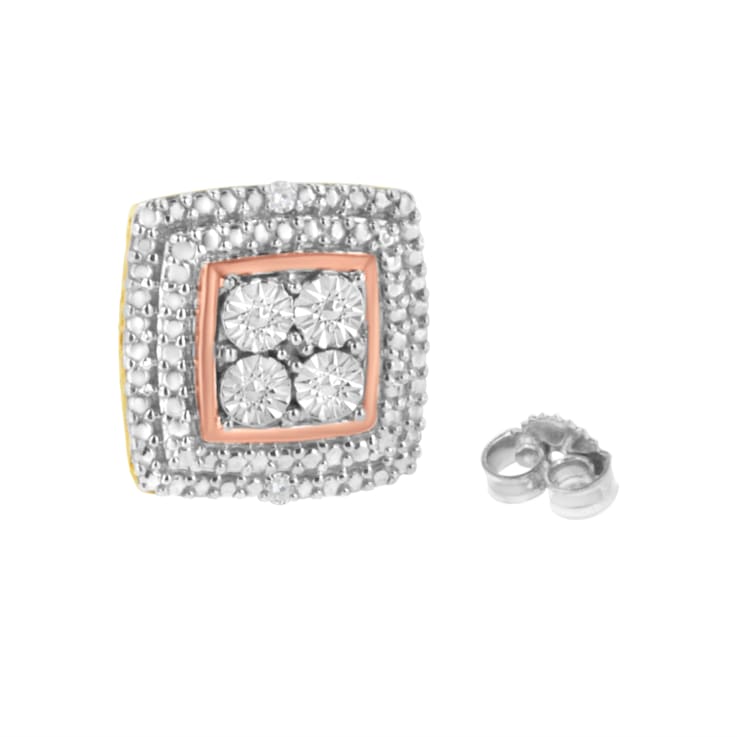 Diamond Accented Square-Shaped 10K Tri-Color Gold Over Sterling Silver
Milgrain Stud Earrings