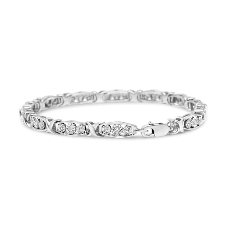 Sterling Silver .10ctw Diamond Miracle Set 3 Stone Link Bracelet