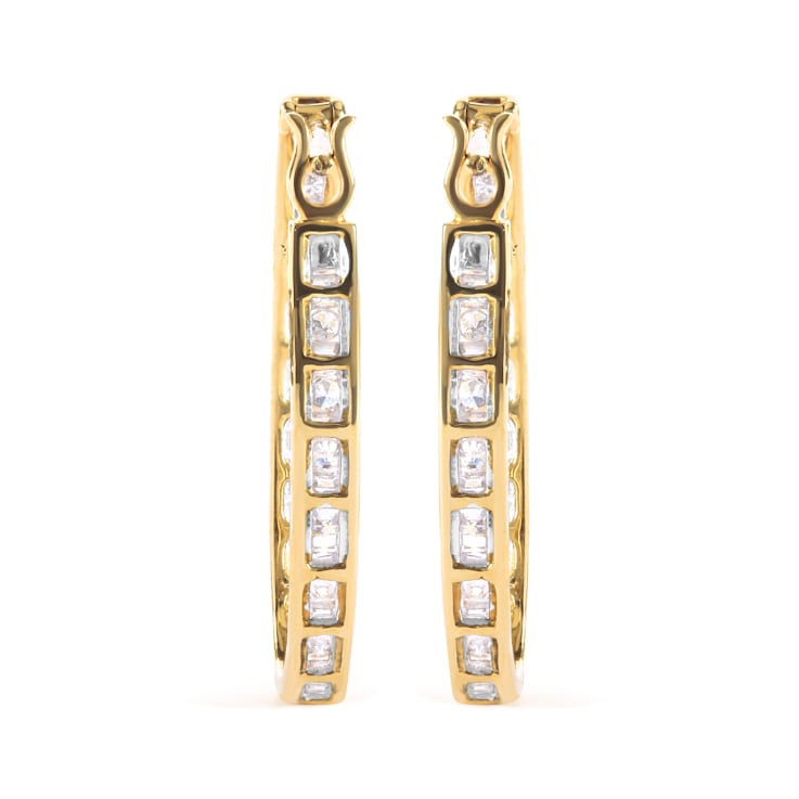 10K Yellow Gold 1.00 Cttw Round and Baguette-Cut Diamond U-Hoop Earrings  (H-I Color, SI2-I1 Clarity) - 1F04DA