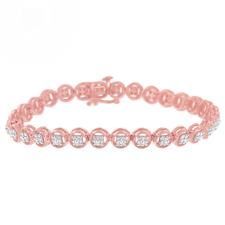 10K Rose Gold Over Sterling Silver 1/4 Cttw Diamond Tennis Bracelet