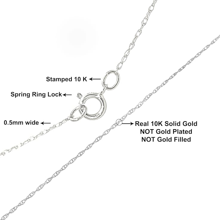 Solid 10K Gold 0.5mm Rope Chain Unisex Necklace - Size 16"