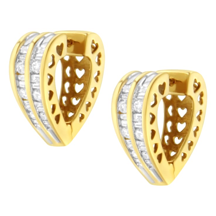 14K Two-Tone Gold 1.0ctw Channel Set Round and Baguette Diamond Multi
Row Huggie Hoop Earrings