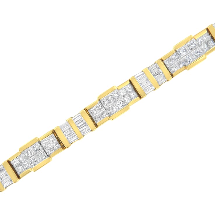 14K Yellow Gold 8.30ctw Baguette and Princess-Cut Diamond Bracelet