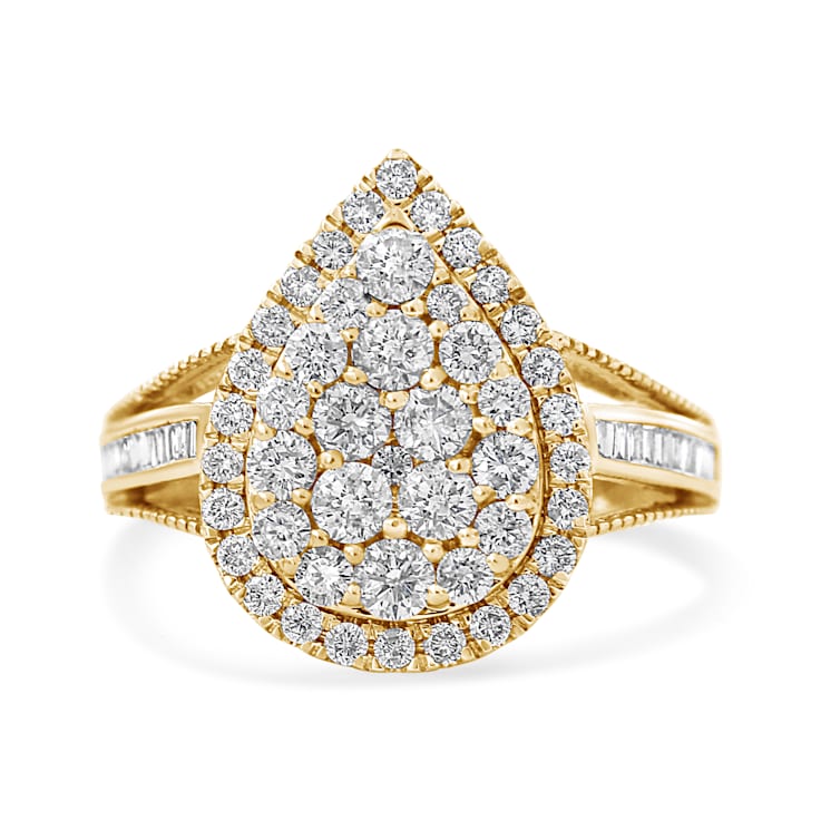 10K Yellow Gold Over Sterling Silver 1 1/2ctw Diamond Halo Cocktail Ring
(I-J Color, I1-I2 Clarity)