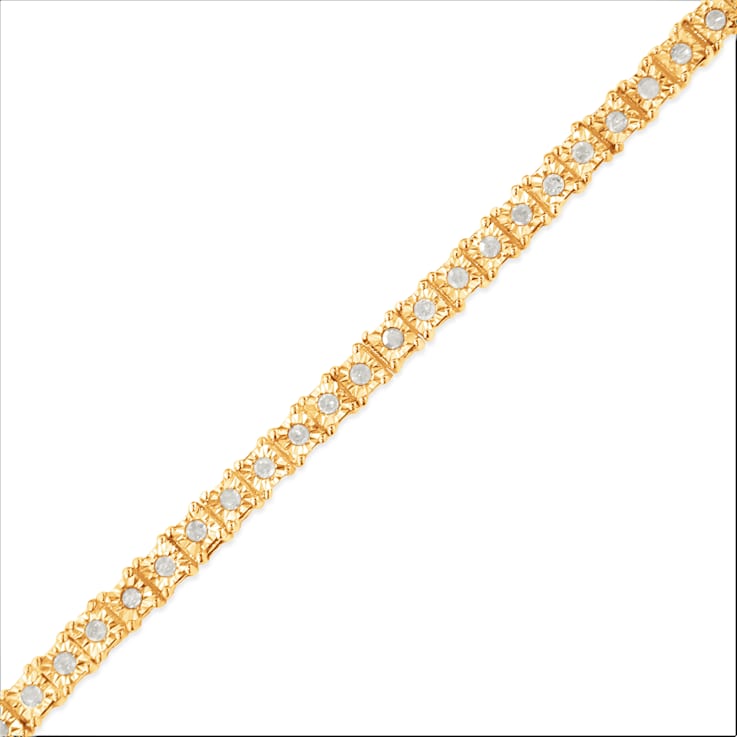 10K Yellow Gold Over Sterling Silver 1.0 Ctw Diamond Square Frame Tennis Bracelet
