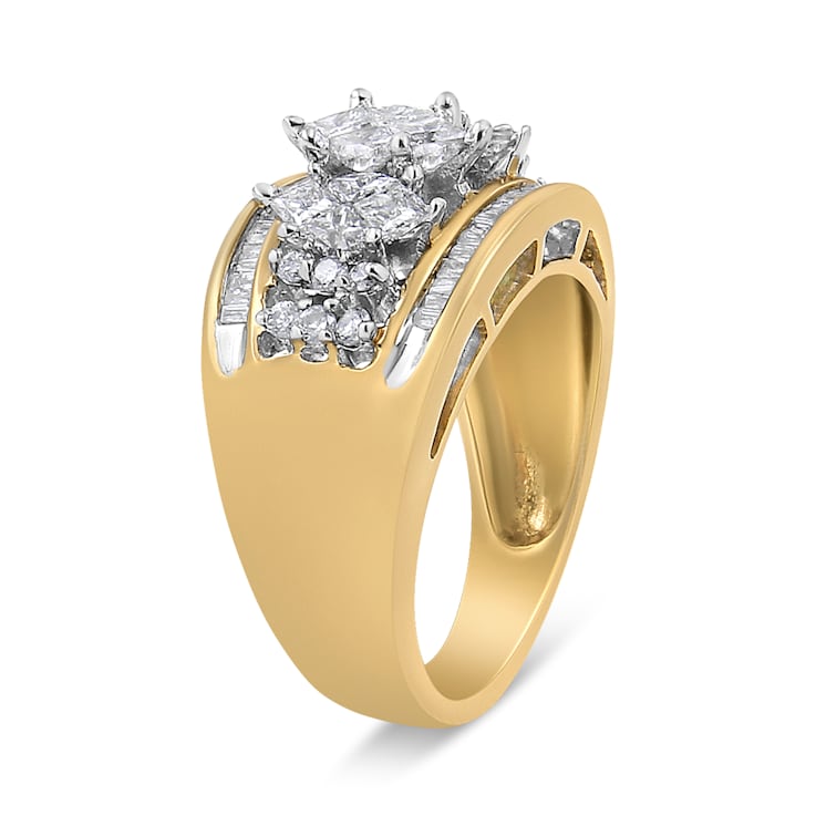 10K Two-tone 1 1/2ctw Pear Shaped 3 Stone Style Diamond Ring Band (H-I
Color, SI1-SI2 Clarity)