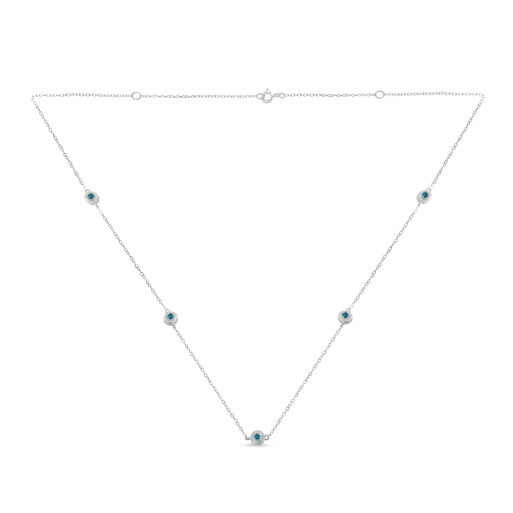 Sterling Silver Treated Blue Color Diamond Station Necklace (1/2 cttw,
Blue Color, I2-I3 Clarity)