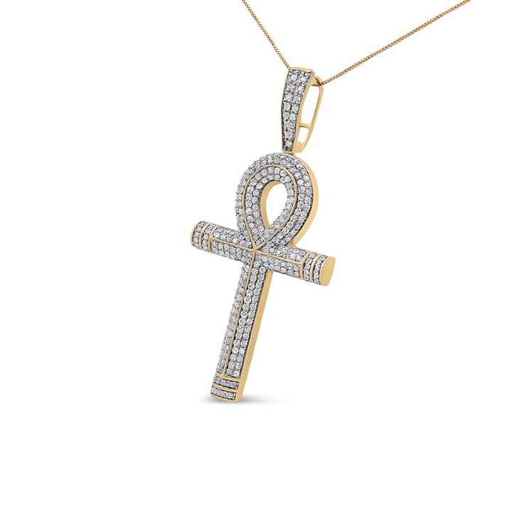 1.875ctw Round Diamond Ankh Cross 10K Yellow Gold Pendant