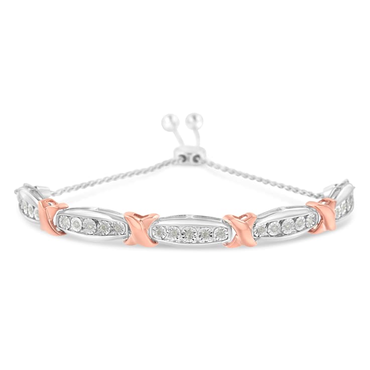 10K Two-Tone Gold Over Sterling Silver .25ctw Diamond X Bolo Bracelet