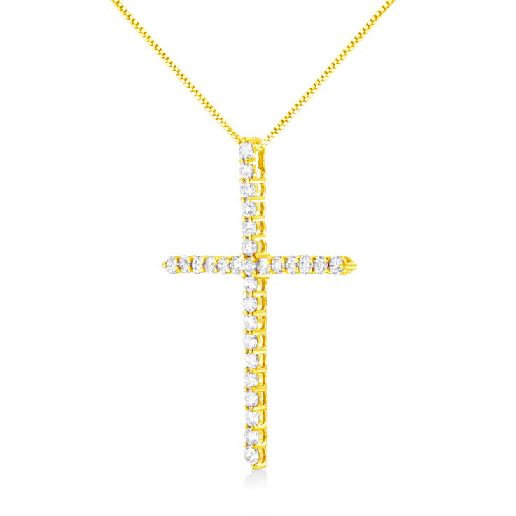 10K Yellow Gold Over Sterling Silver 3.0ctw Round Diamond Cross 18"
Pendant w\chain