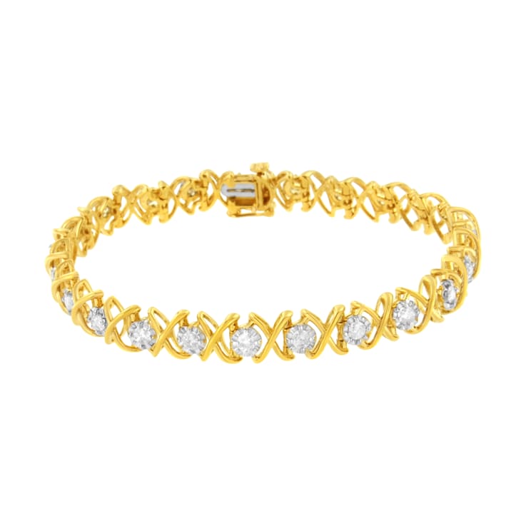 10K Yellow Gold Over Sterling Silver 2.0ctw Diamond "XOXO" Bracelet