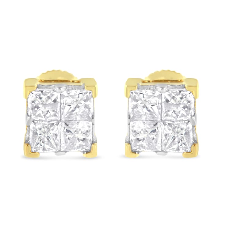 10K Yellow Gold 3/4ctw Invisible Set Princess-Cut Diamond Composite
Square Stud Earrings