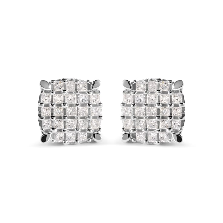 10K White Gold 3/4ctw Princess Diamond Composite Cushion Shape Stud Earrings