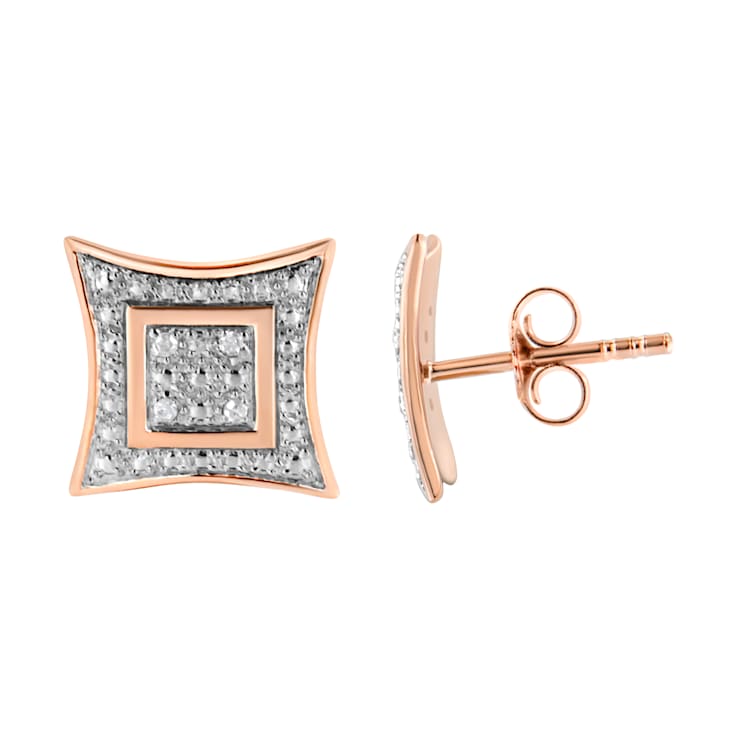 Diamond Accented 14K Rose Gold Over Sterling Silver Halo Stud Earrings