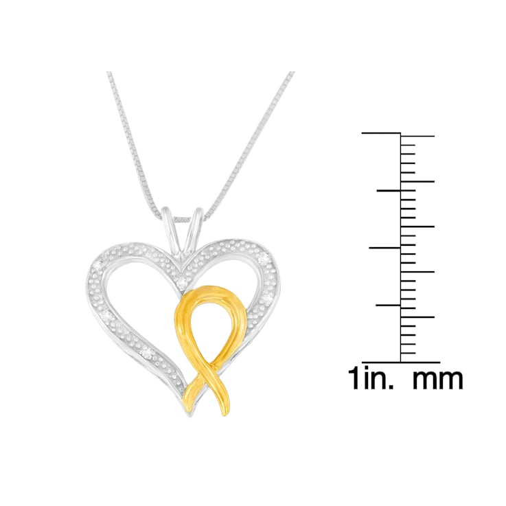 10K Gold Over Sterling Silver Two Toned 1/25ctw Diamond Heart-Ribbon
Pendant With Chain