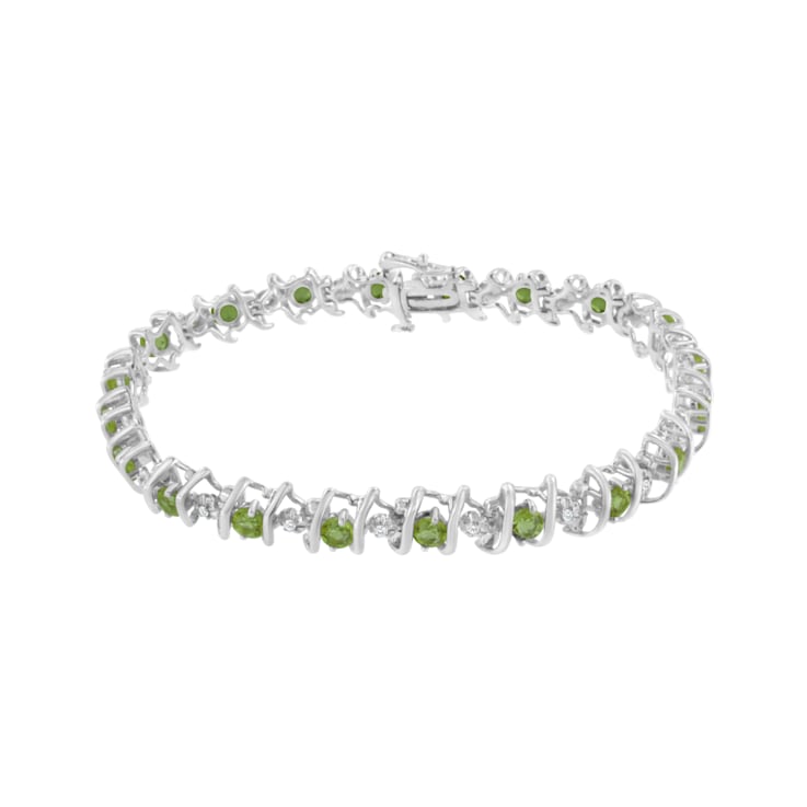 3.5 mm Lab Created Green Peridot and 1/6 ctw Diamond Rhodium Over
Sterling Silver Tennis Bracelet