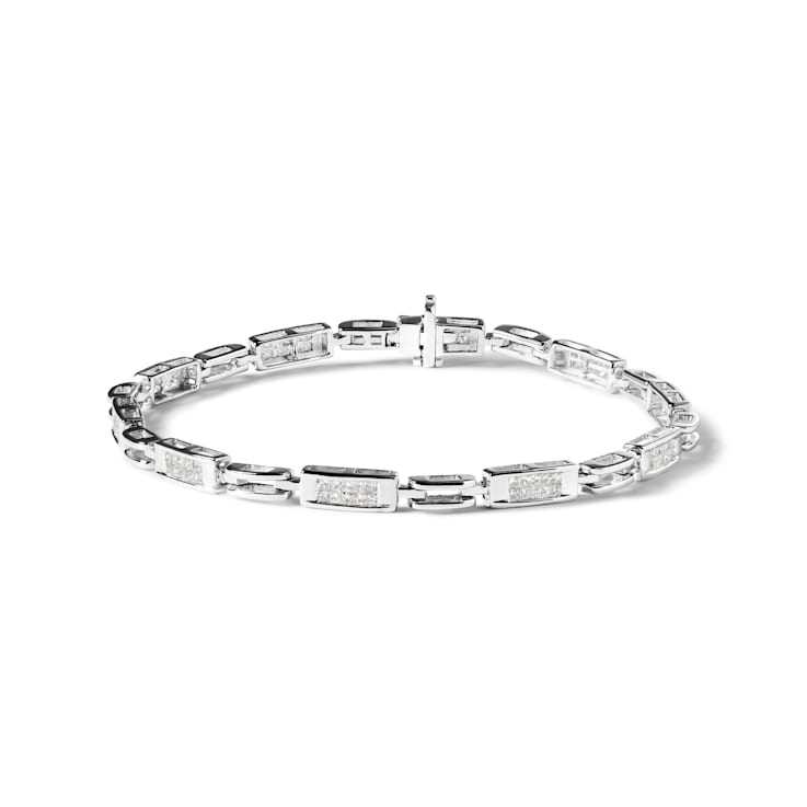 14K White Gold 1.0ctw Invisible Set Diamond Alternating Station and Link
Tennis Bracelet