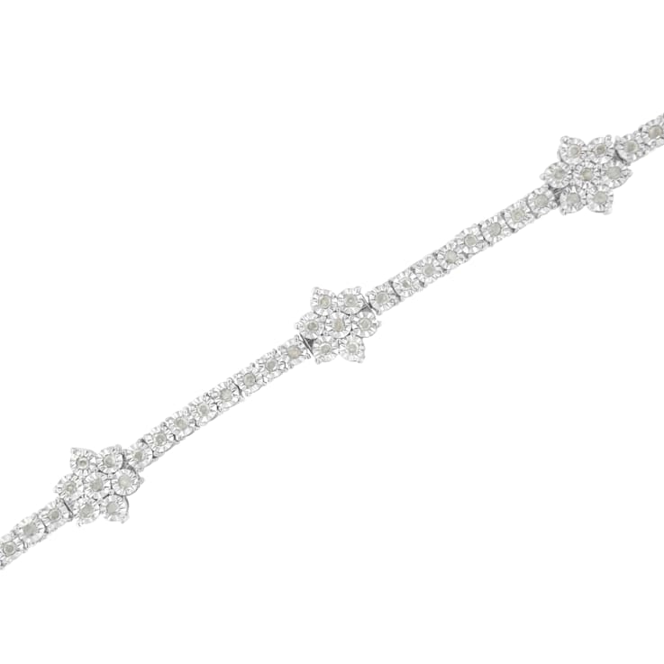 Sterling Silver 1.0 cttw Diamond Floral Station Tennis Bracelet (I-J,
I3) - 7.5"